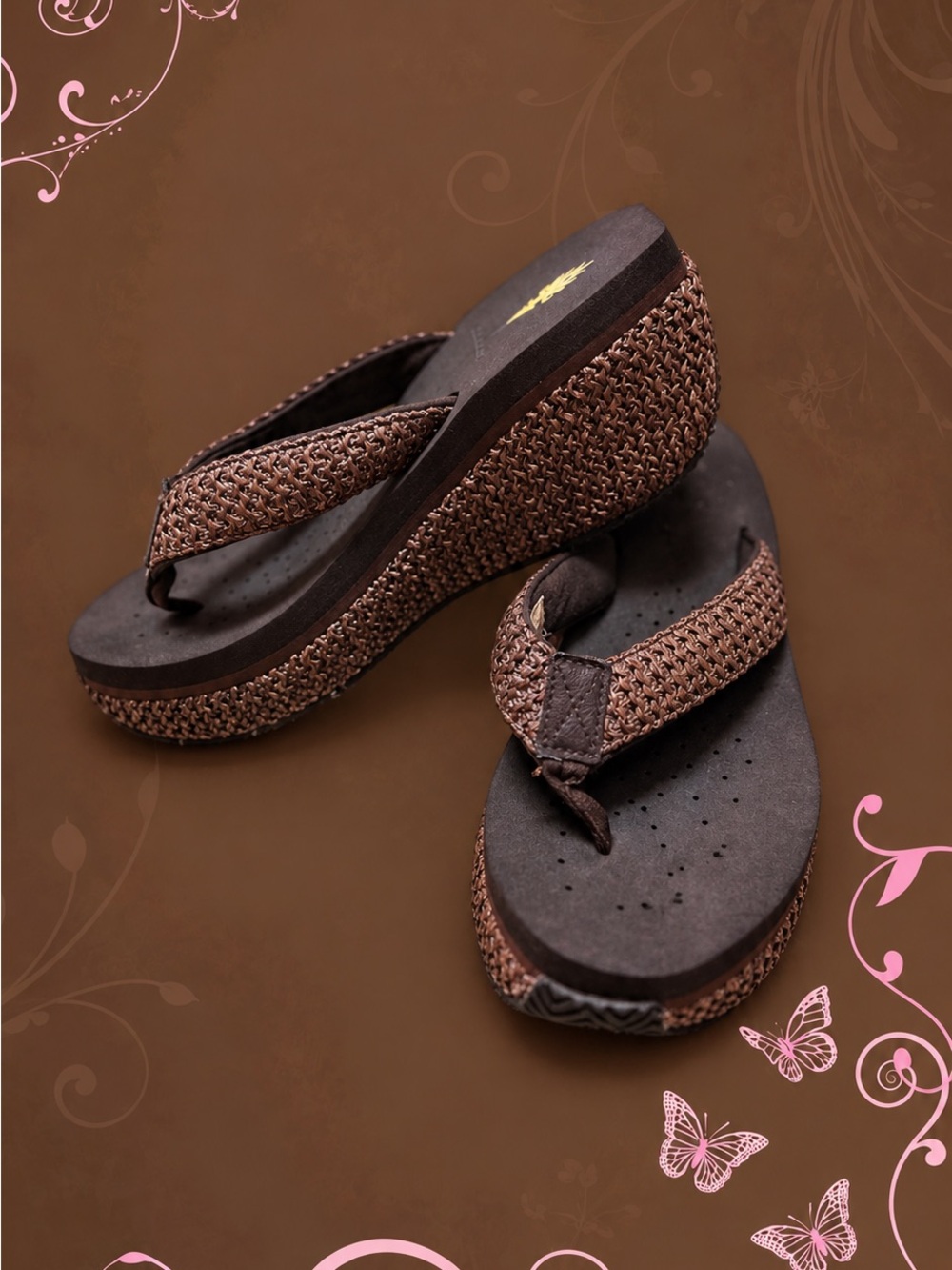 Y2K VOLATILE Brown Woven Wedge Flip Flops 🤎 2000s Boho Platform Sandals